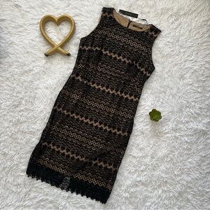 NWT T Tahari Black Sheath Midi Dress Sleeveless Crew Neck